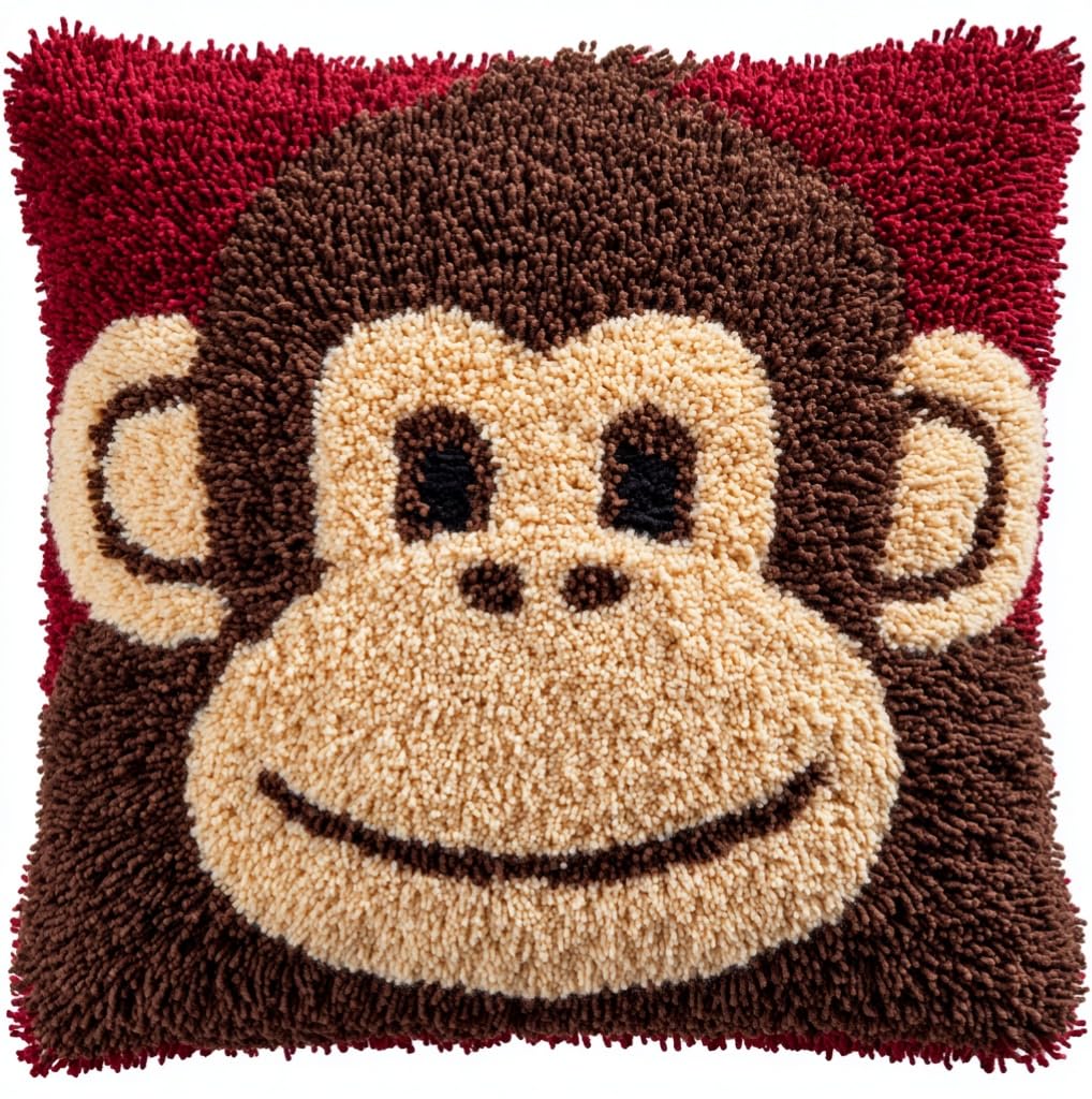 Axiangzik 003 Latch Hook Kits For Adults,Cute Monkey,Embroidery Kits,Diy Pillowcase Hook And Latch,17X17in