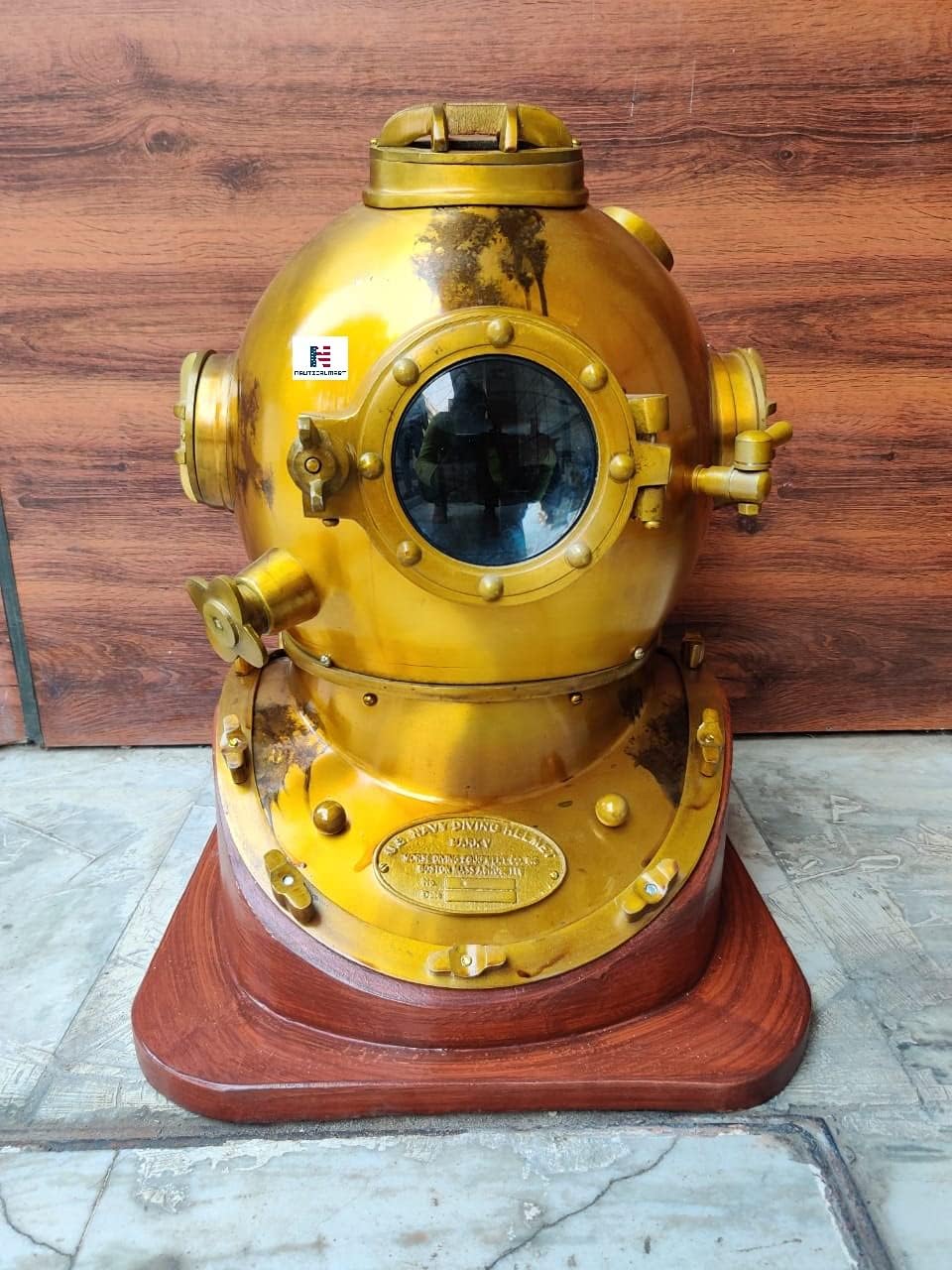 Antique Scuba Diving Divers Helmet US Navy Mark V Deep Sea Marine Divers with Base