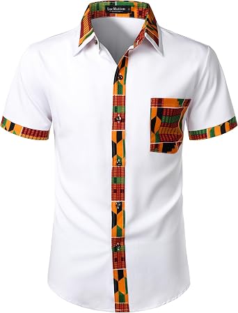 LucMatton Mens African Short Sleeve Button Down Dress Shirt
