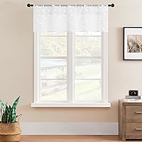 Vista 10 de MRTREES Cenefa de cortina transparente de Navidad, cenefas pequeñas bordadas con hojas y bolsillo para barra, paneles de tratamiento de ventanas