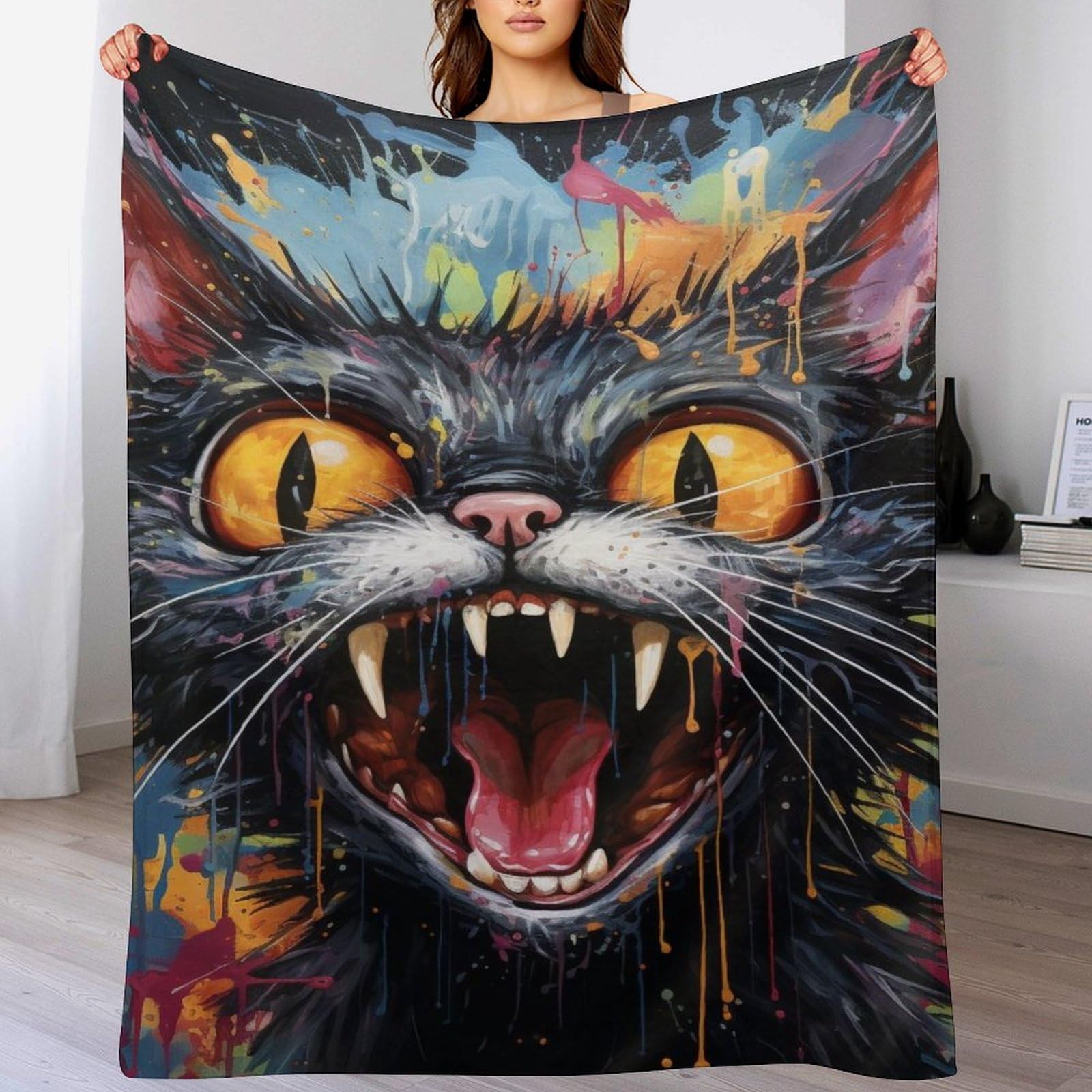 Couverture polaire motif chat en flannel douce chaude pour canapé et lit de 150x200cm