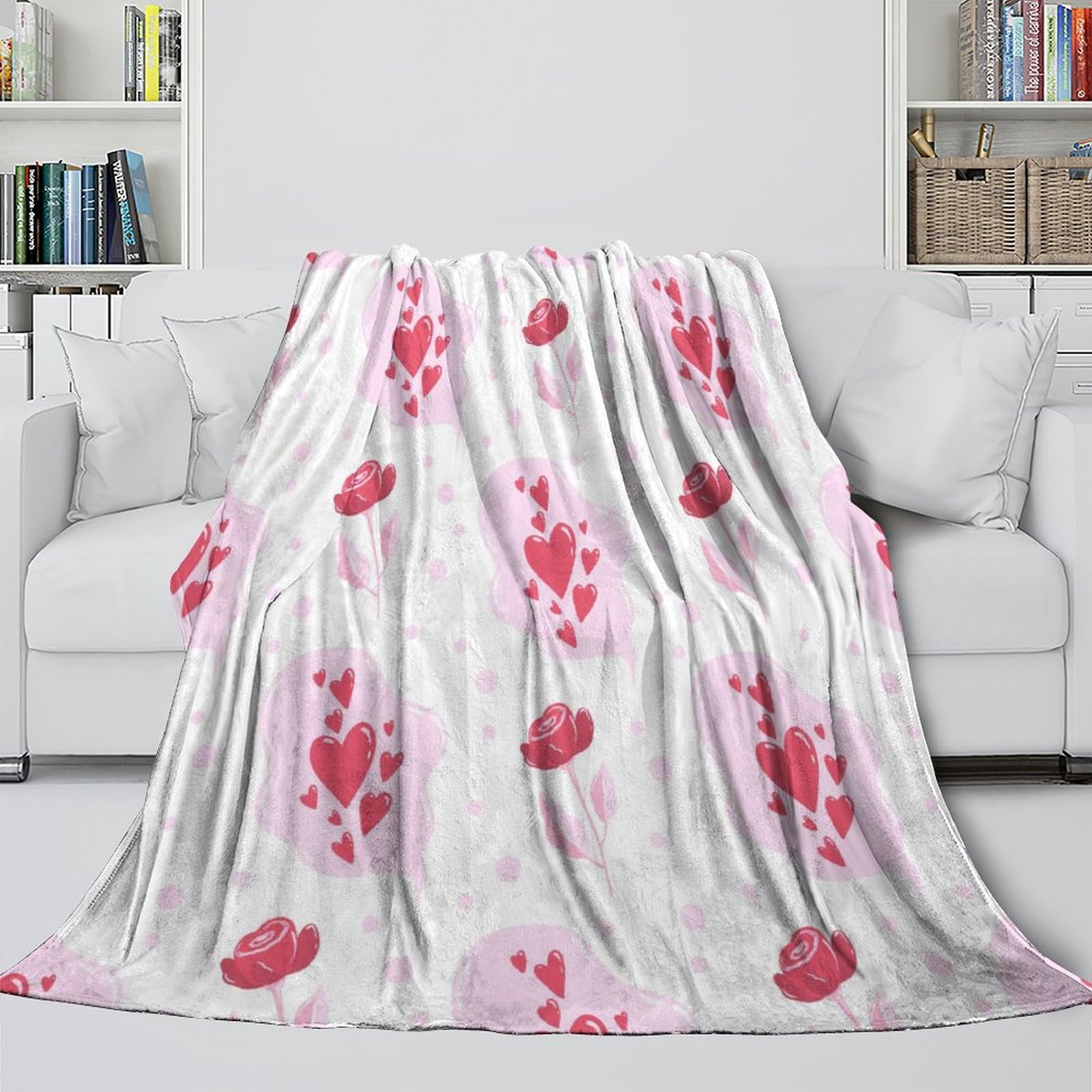 3D Gedruckte Herz Rosen Decke Mikrofaser Wohndeko Romantisches Muster Kuscheldecke Sofa Schlafzimmer Geschenk 80x90inch(200x230cm)