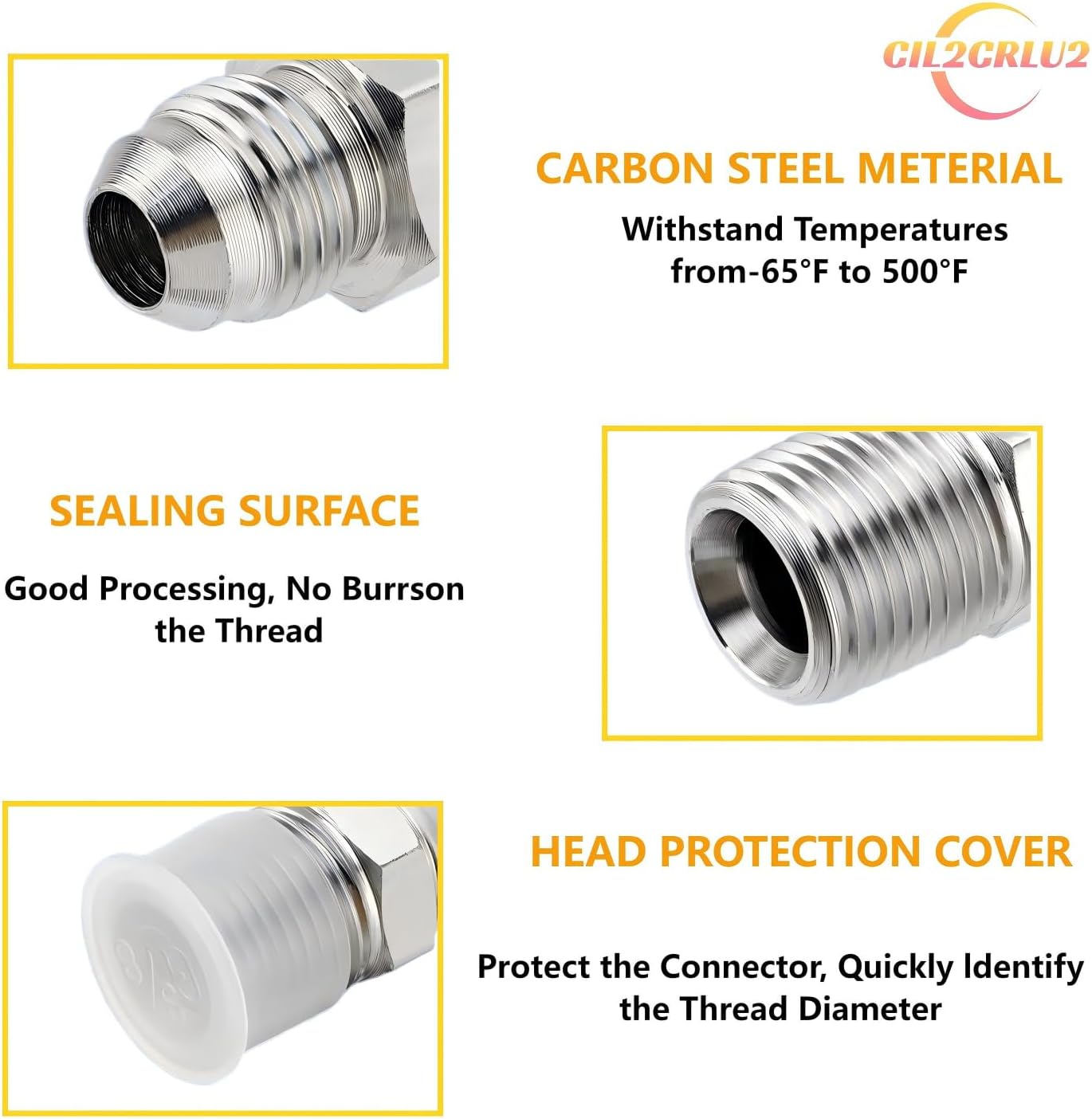 （3 Pack） Hydraulic Hose Adapter Fittings with Protection Cover: 3/8" JIC 37° Male x 3/8" NPT Male Thread
