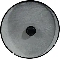 Tampa Anti-Respingo para Fritura em Tela Metálica de Aço Inoxidável, Preta, Redonda, 29cm, com Pegador Central