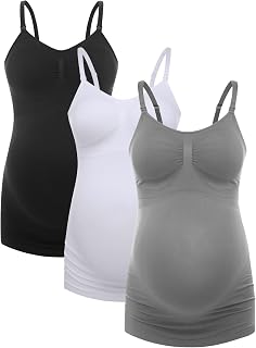 Women's Maternity Tank Tops Sleeveless with Built in Bra for Breastfeeding Maternity Camisole Brasieres 3Pack S-XL