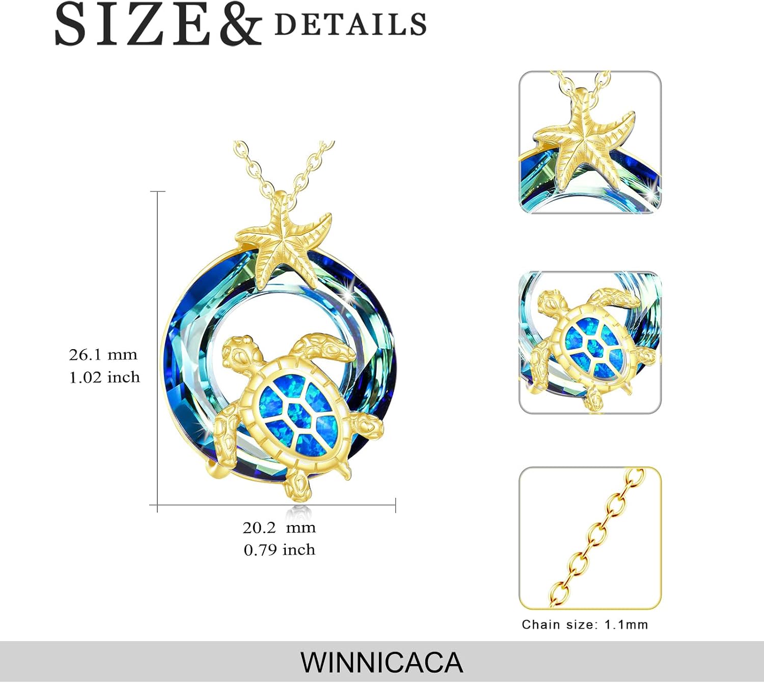 Crystal Sea Turtle Necklace S925 Sterling Silver Turtle Gifts for Women, 18+2 Inch