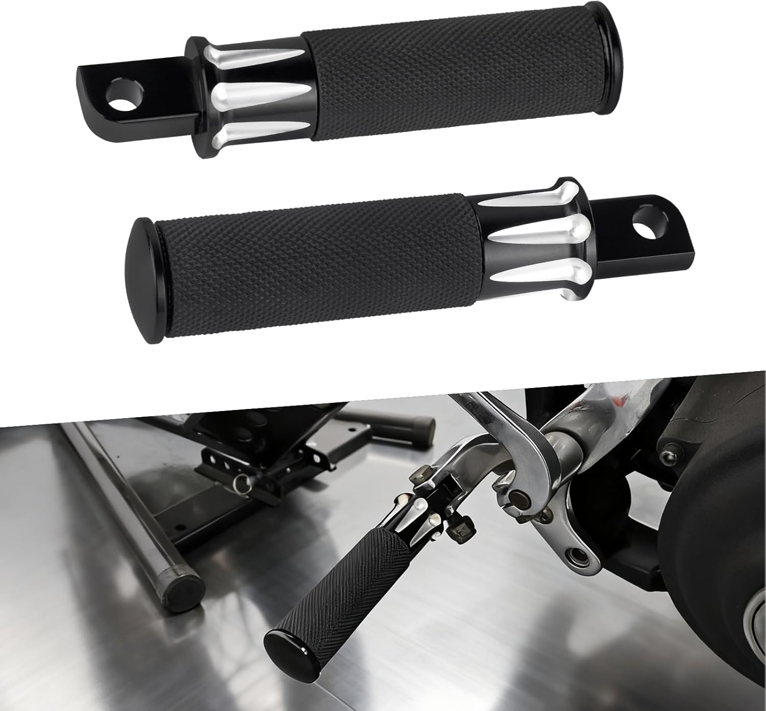 Motorcycle Foot Pegs with Male Billet Footrest Support Fit for Harley Touring Softail Sportster Dyna Road King Breakout 1984-2025 (#2 Black)