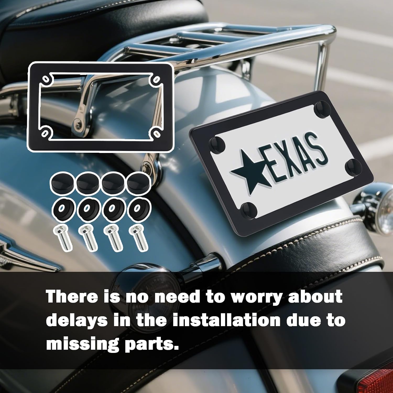 Motorcycle License Plate Frame Kit Stainless Steel,All-in-One Motorcycle License Plate Bracket Kit with Fastening Screws & Caps,Motorcycles Plates Frame for Most Motorbike