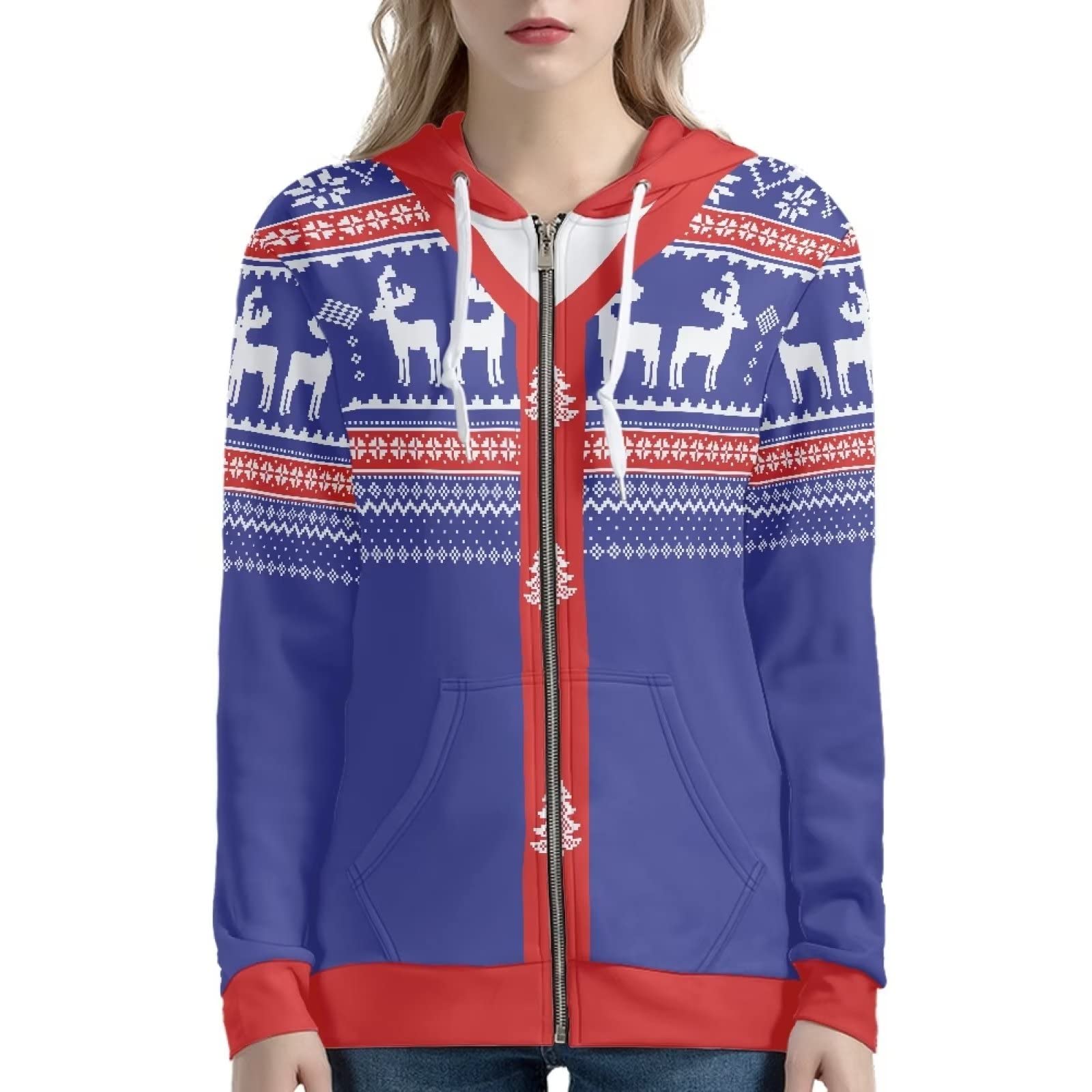 HUIACONG Bluza z kapturem zapinana na zamek błyskawiczny, damska bluza dla nastolatek, rozmiar XS-5XL, sweter z kapturem, Fioletowy czerwony łoś, 4XL