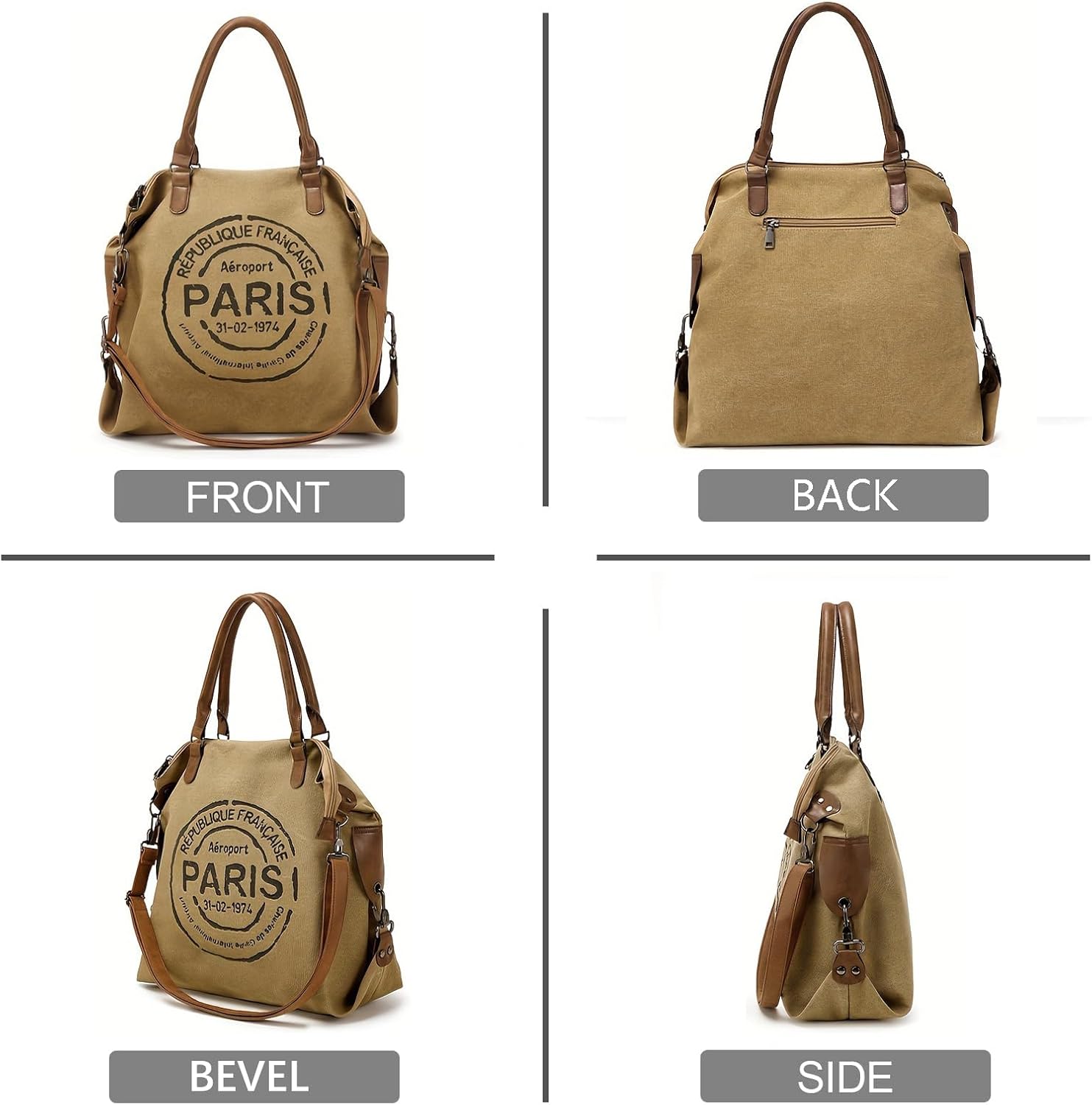 Large Canvas Tote Bag for Women with Zipper Everyday Crossbody Bag Laptop Shoulder Bag Hobo Handbag - Image 5