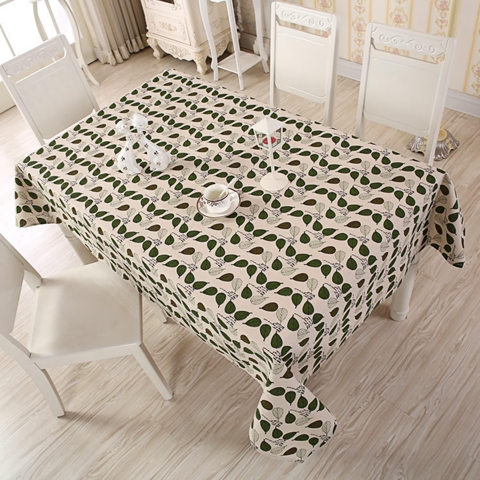 Tovaglia Rettangolare Cotone, Copritavolo 120X160 Verde Lascia Stampato Decorativa per Soggiorno Cucina