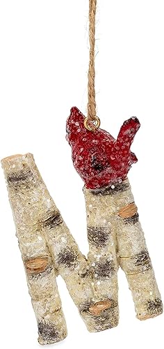 Miniatura 25 de Adorno de Navidad con letra inicial cardenal rústica, aspecto de madera de abedul, alfabeto, decoración con monograma para árbol de vacaciones