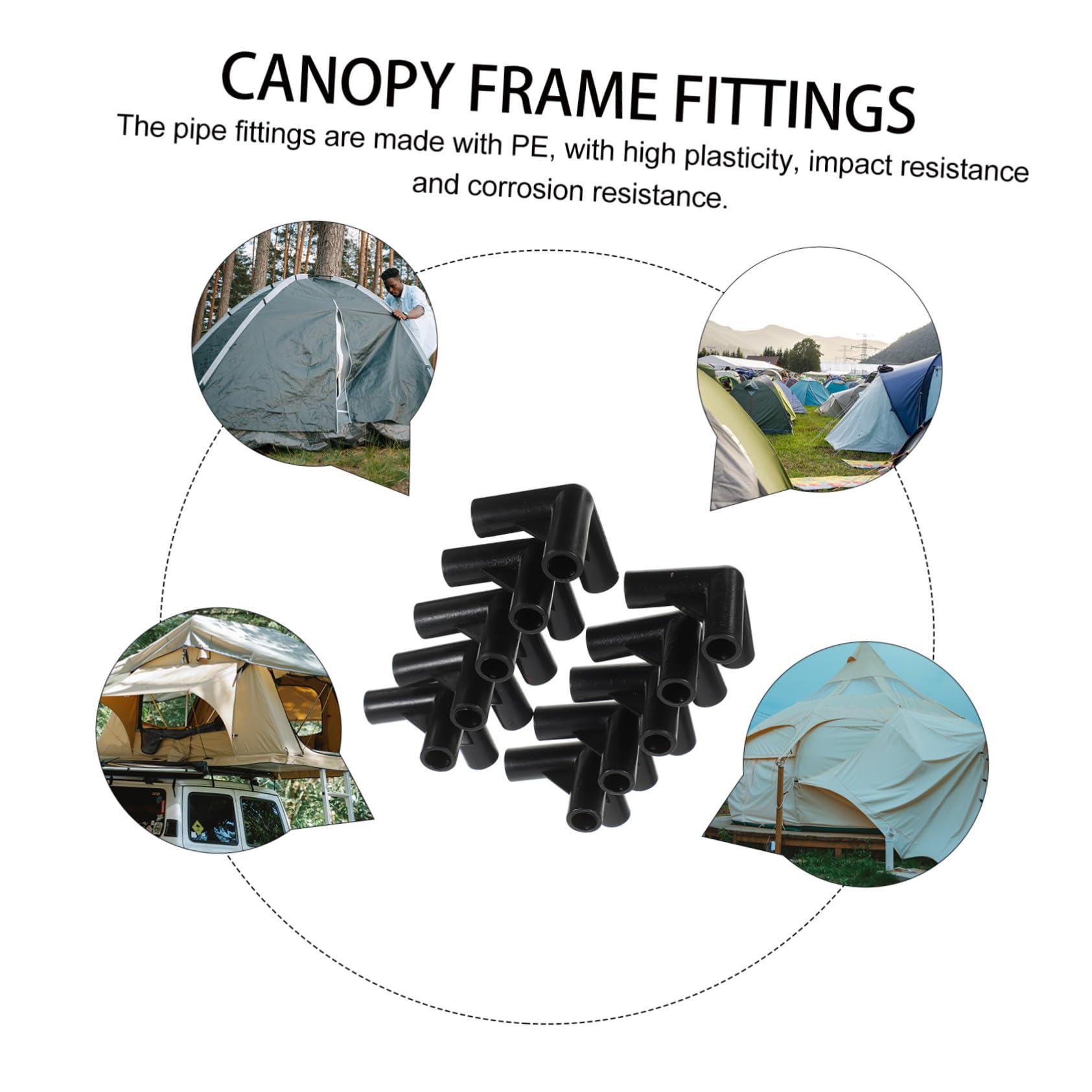 Connecteurs à 3 Voies pour Poteaux de Tente, Accessoires pour Armature de Tente Auvent, 24 Pièces Noires, Fixation Patio Extérieur, Remplacement Solide et Léger en PE Robuste