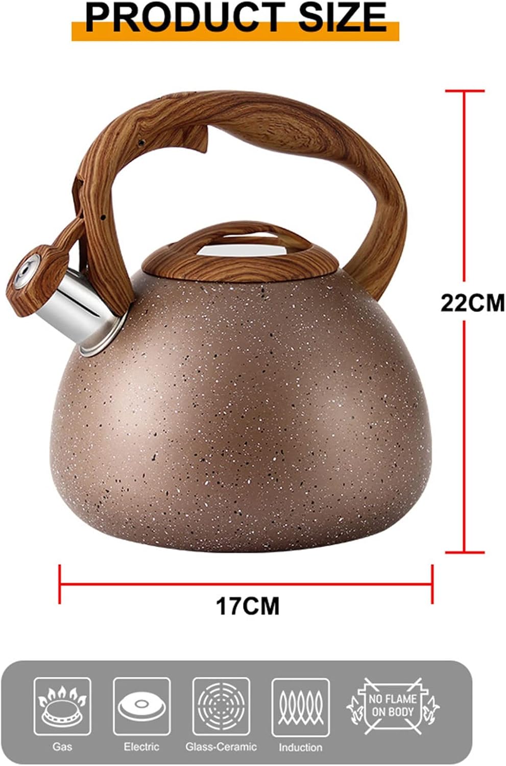 Whistling Tea Kettle for Stove Top Stainless Steel Teakettle with Wooden Anti-Hot Handle Kitchen Kettle for Hot Boiling Water Coffee Teapots