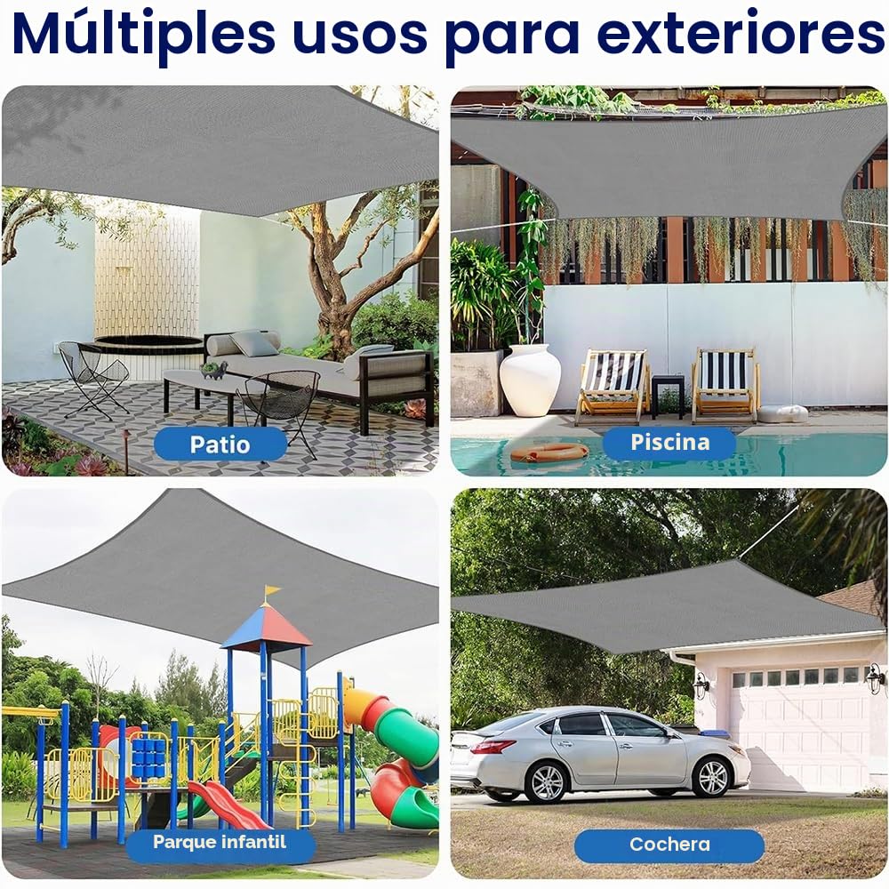 Toldo rectangular de 3 x 4 m, resistente al agua con ojales, impermeable, rectangular, resistente al agua, con juego de fijación para toldo, protección UV 98%, para jardín, terraza, camping
