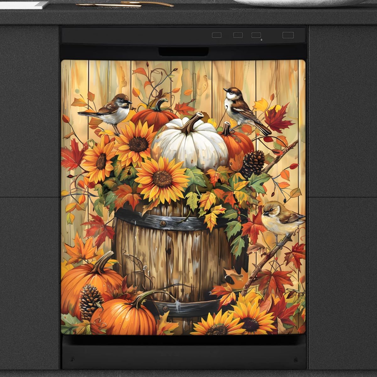 Magnetic Dishwasher Cover Fall Pumpkins Autumn Thanksgiving Dishwasher Covers Decorative for The Front,Magnetic Refrigerator Cover Panel Decal Skin for Kitchen Magnet Cabinet Appliance 26"X23"