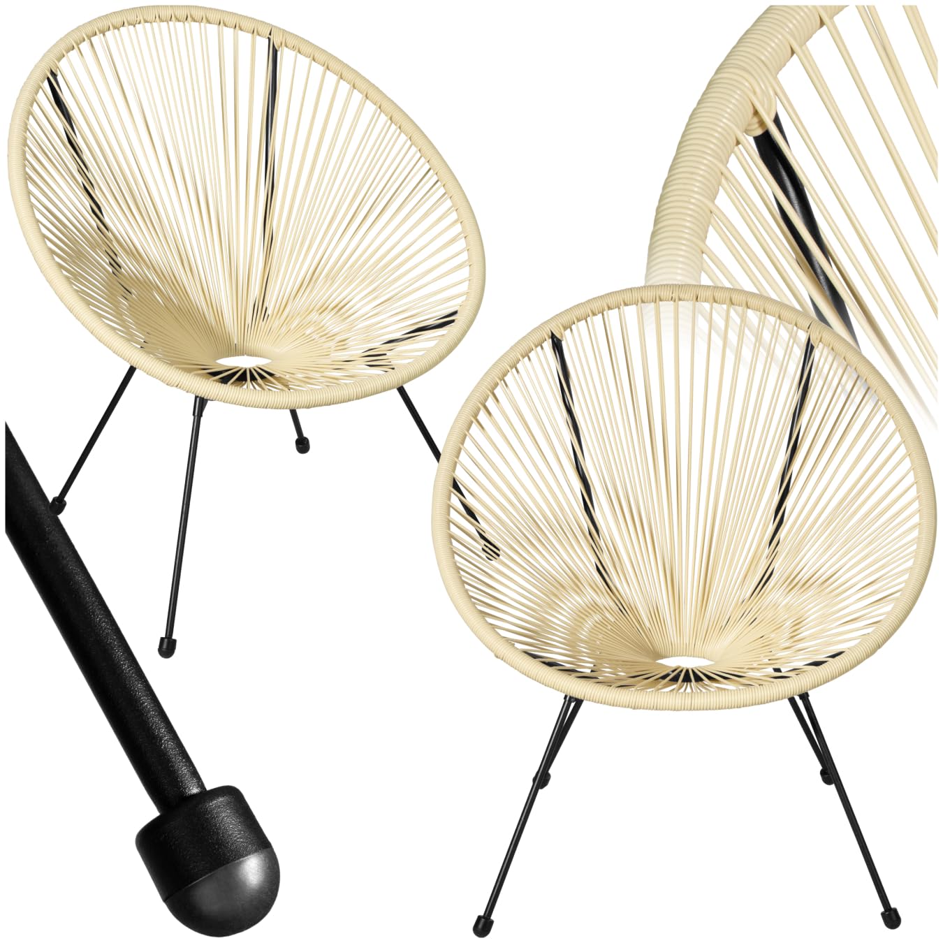 tectake® Conjunto de 2 Sillas Jardín Exterior Estilo Acapulco, Conjunto Sillas Terraza de Acero, Resistente a Intemperie, Hilos de Polietileno y Topes en Patas, Hasta 120kg, Interior/Exterior - beige