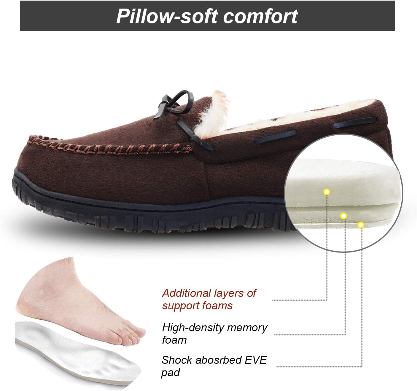 LA PLAGE Men's Moccasin Slippers Memory Foam Warm Plush House Slippers, Indoor Outdoor Comfortable Winter House Shoes - Image 4