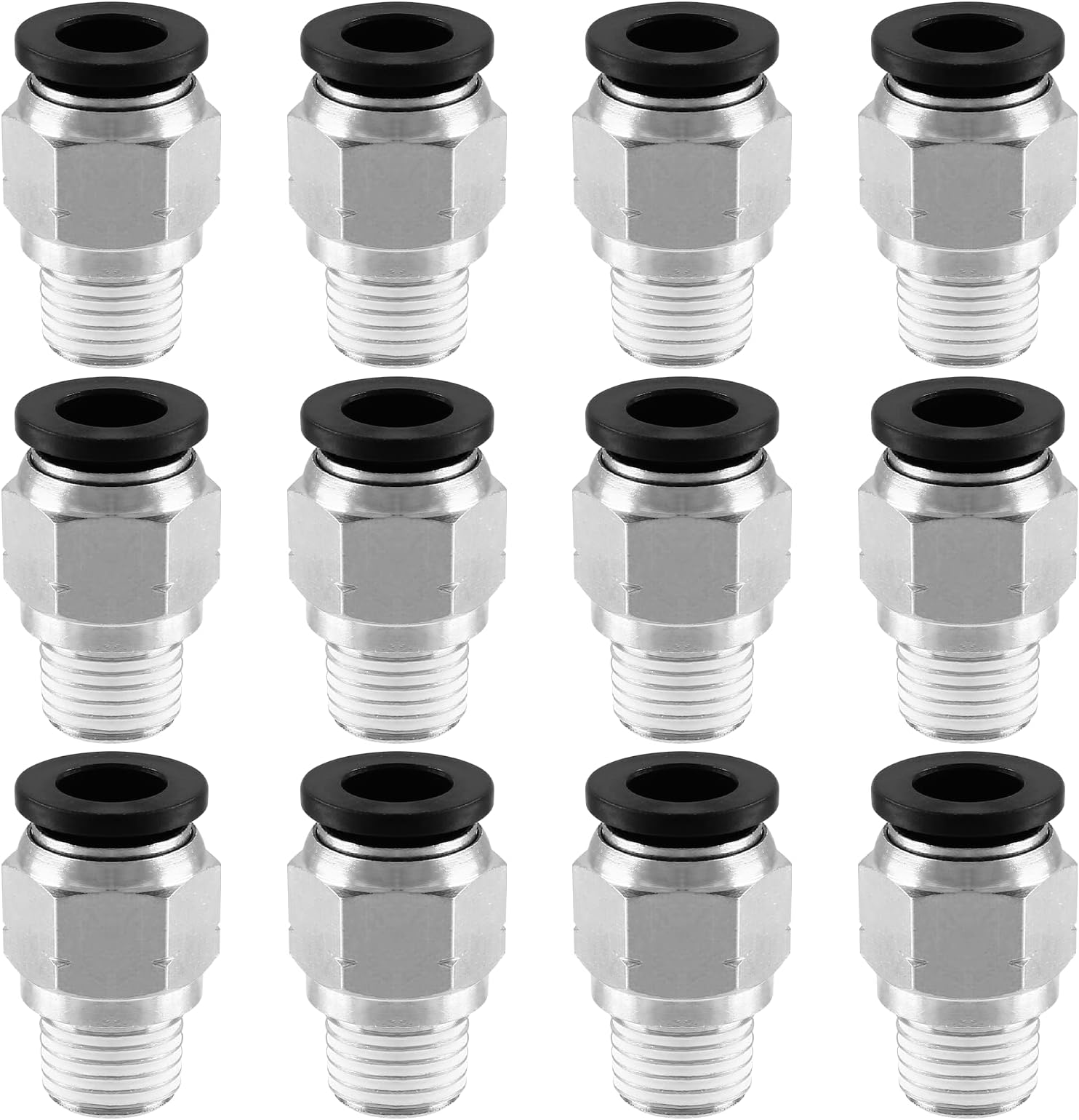 12 Pack Push to Connect Fittings, Male Straight 1/4 Inch Tube OD x 1/8 Inch NPT Thread Air Tool Fittings