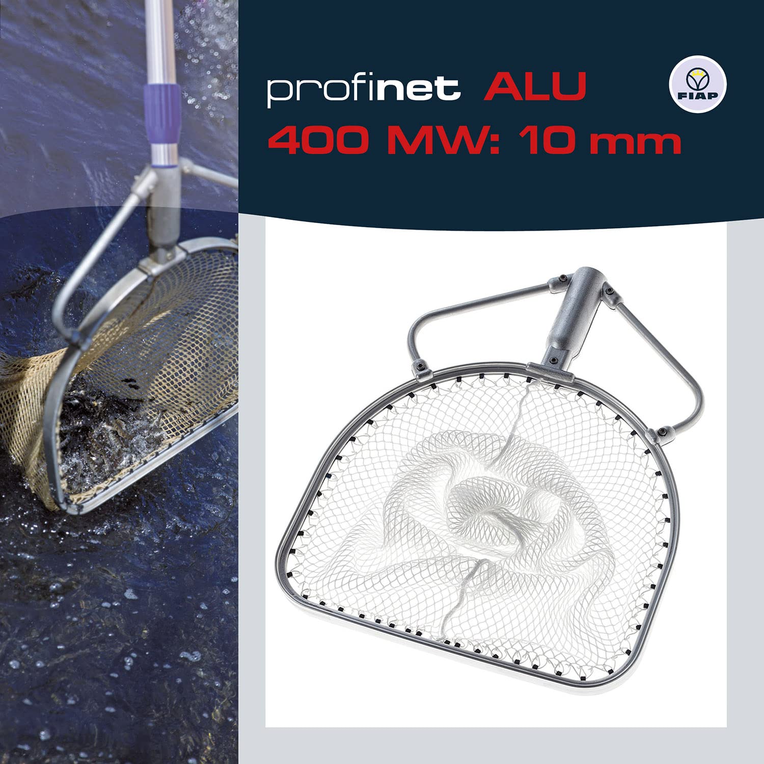 FIAP profinet ALU 400 MW: 10 mm - Maschenweite 10 mm - Profi - Fischkescher - Material Aluminium - Kescher - Teichkescher - Reinigung - Fischzucht - Aquakultur - Teichwirtschaft - ohne Kescherstiel