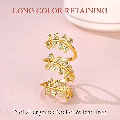 Miniatura 3 de FindChic Anillos largos chapados en oro de 18 quilates, platino, para mujer, con circonita cúbica, diamantes de imitación, apilables, ajustables,