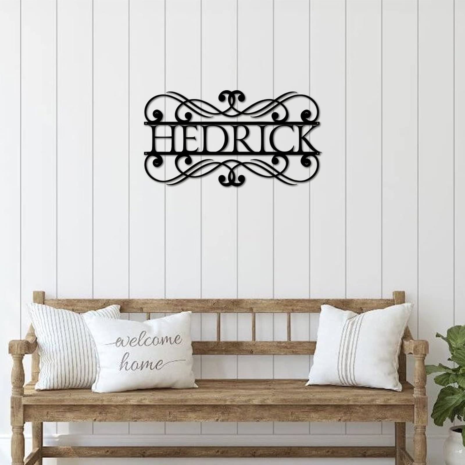 Placa de metal, apellido, placa metálica personalizada, letra dividida, placa de nombre, colgante de pared, monograma, decoración de pared, cartel de nombre familiar, arte de pared de metal al aire
