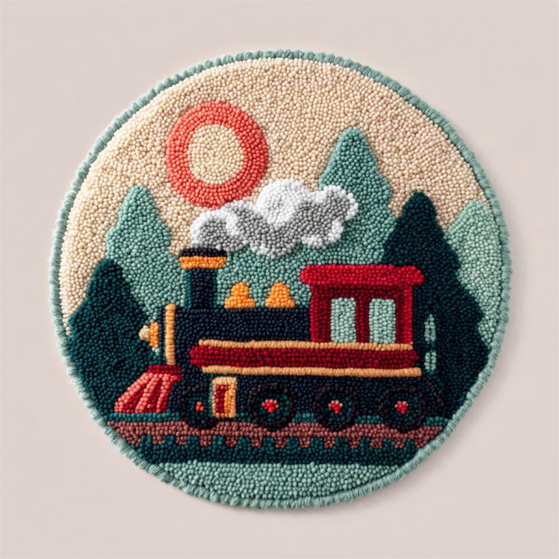 Rqwybcaxn DIY Rug Latch Hook Kits for Adults Needlework Kit Cartoon Train 50x50cm Round Tapestry with Crochet Hook Living Room Craft Gift