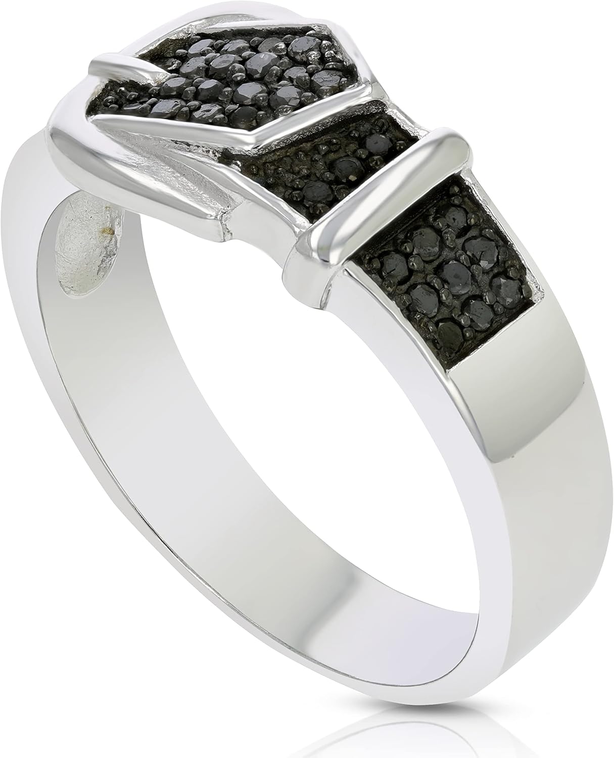 VIR JEWELS 1/4 cttw Black Diamond Buckle Ring .925 Sterling Silver with Black Rhodium
