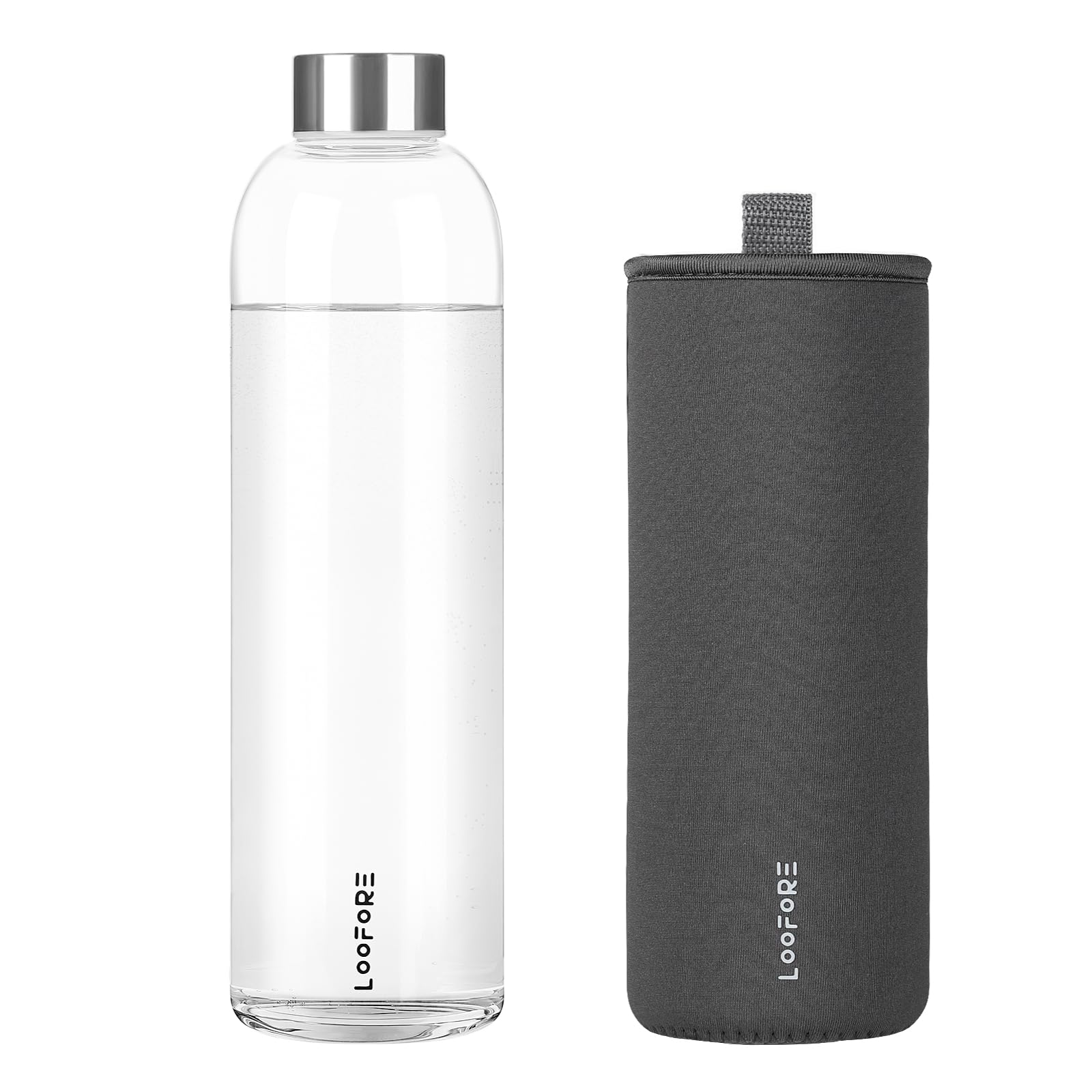 LOOFORE Glass Water Bottle 1000ml 1L with Neoprene Sleeve