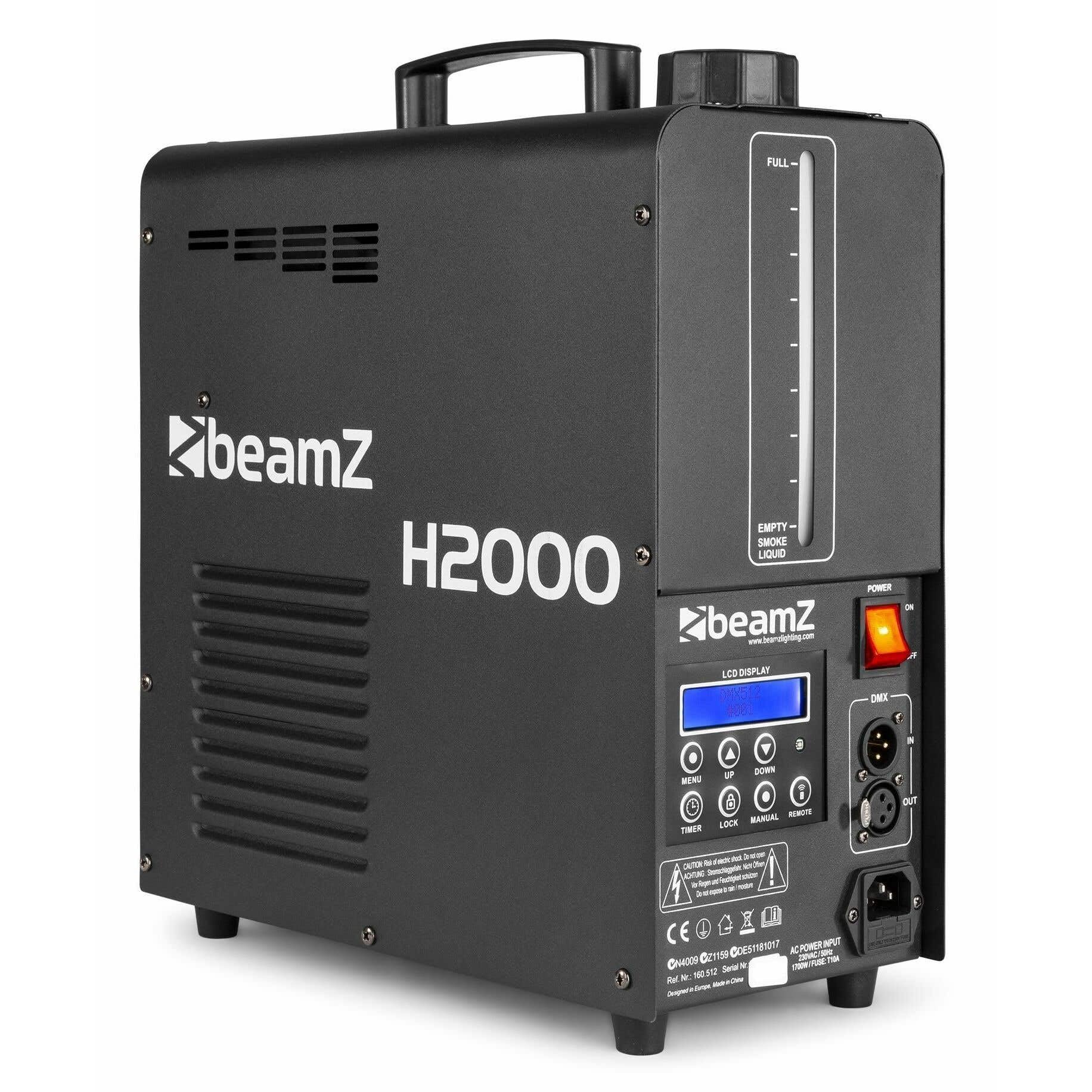 BeamZ H2000 Nebelmaschine, Hazer 1700 Watt mit DMX, Fazer, Smoke, Fog Machine, professionelle Dunst Maschine für Bühnen, Discotheken oder Großveranstaltungen, schwarz