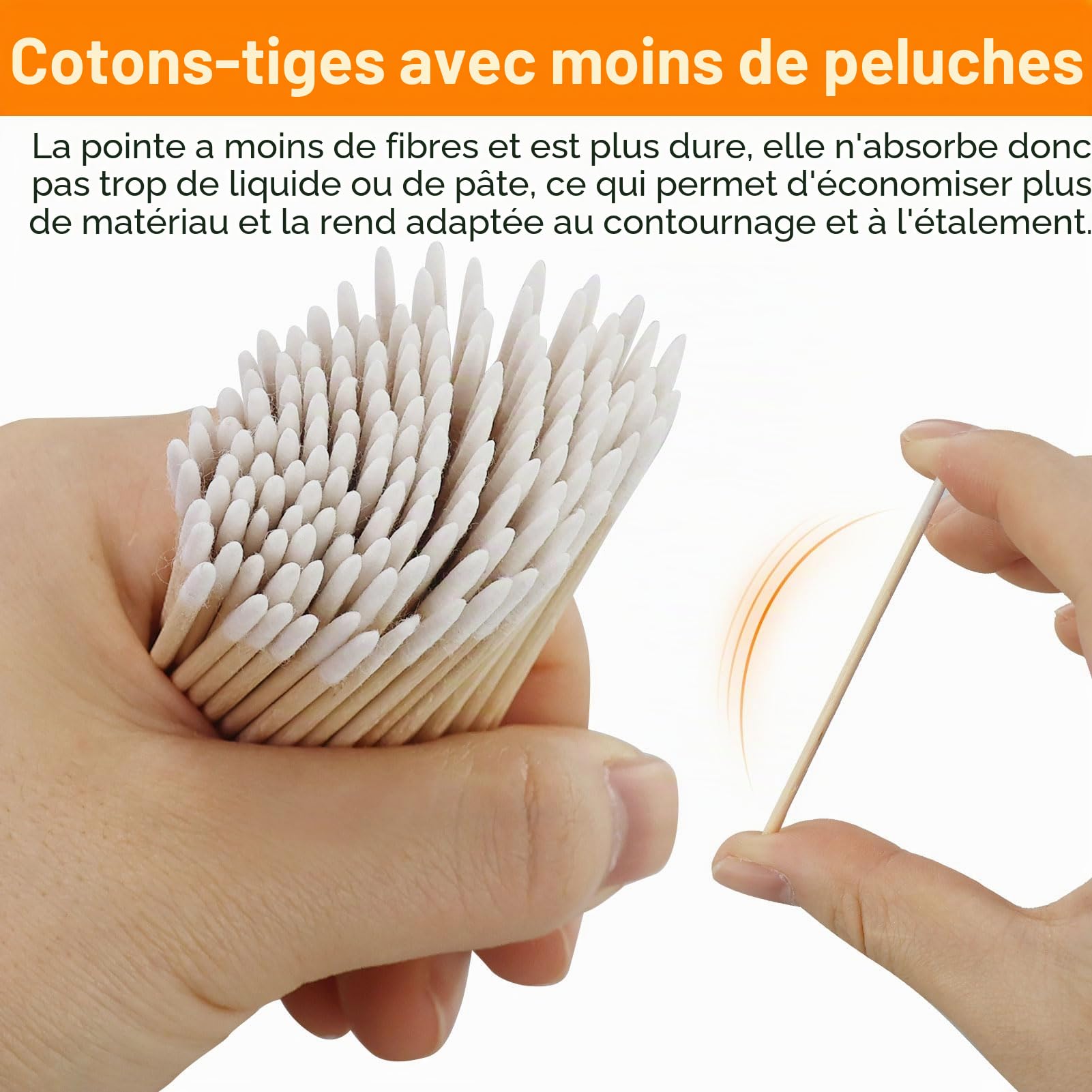 Lot de 200 cotons-tiges pointus en bois de 7 cm pour tatouage, sourcils, beauté, maquillage, ongles (bambou)