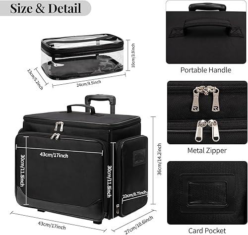 Miniatura 6 de Estuche de maquillaje con ruedas, bolsa de viaje profesional para estilista, estuche de cosmetología extra grande sobre ruedas, bolsa de peluquería