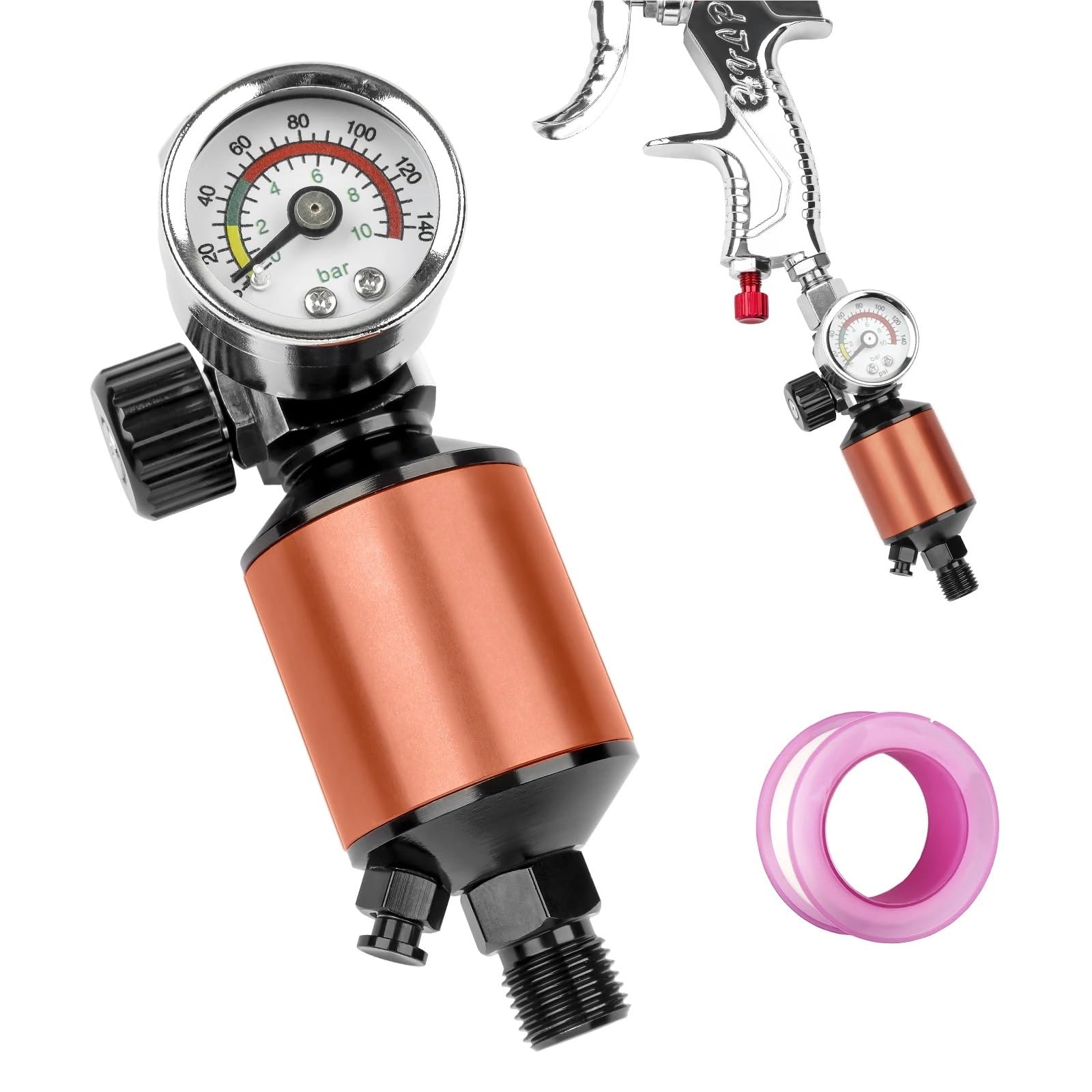Regolatore d'aria integrale con filtro dell'aria, kit regolatore di pressione dell'aria in linea for impieghi gravosi for pistole a spruzzo e utensili pneumatici (1/4 NPT)