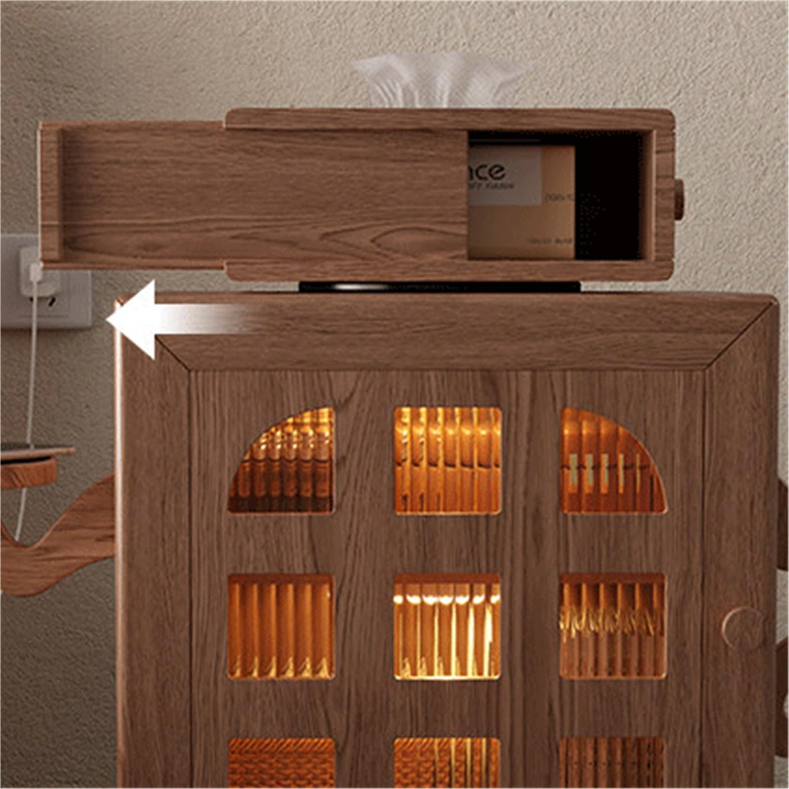 Nachttisch Movable Solid Wood Bedside Table Suitable for Bedrooms | With wheels storage cabinet vintage cream style