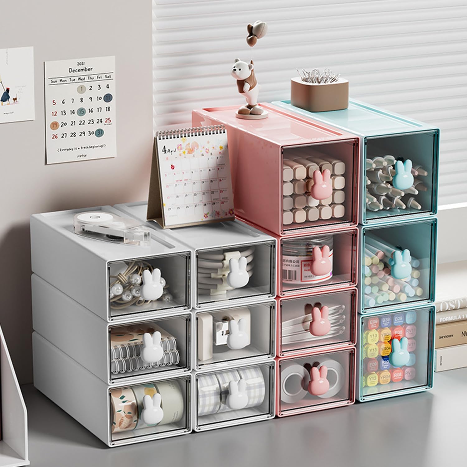 Amazon.com: ONEFOLL Desk Organizer, Stackable Storage Drawers Plastic ...