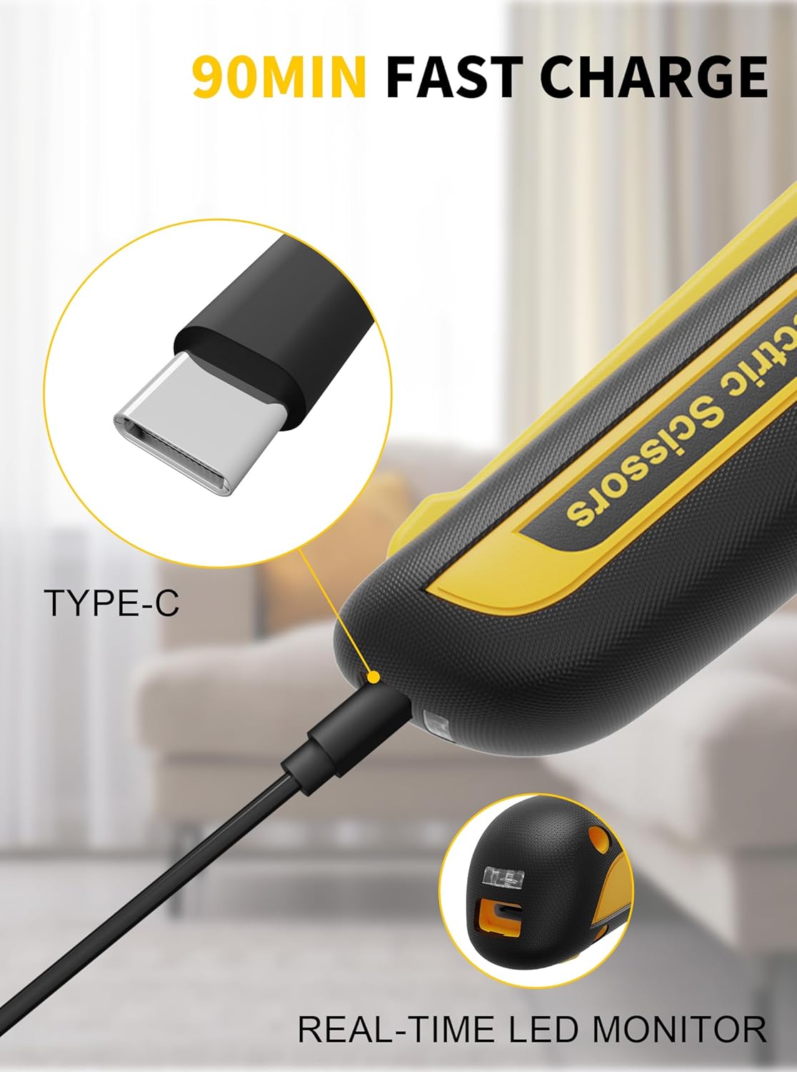 4V 2000mAh Cordless Cardboard Cutter, Electric Box Cutter for Cardboard with 2 Titanium Blades, LED & Safety Lock, Rotary Cutter for Fabric, Stocking Stuffers Gifts for Men Women - Lemon Yellow