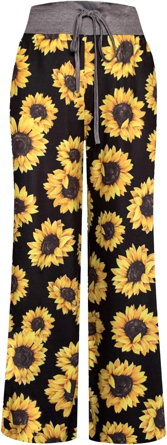 iniber Women's Comfy Pajama Pants Casual Lounge Pant Wide Leg Palazzo Stretch Drawstring Bottoms - Image 2