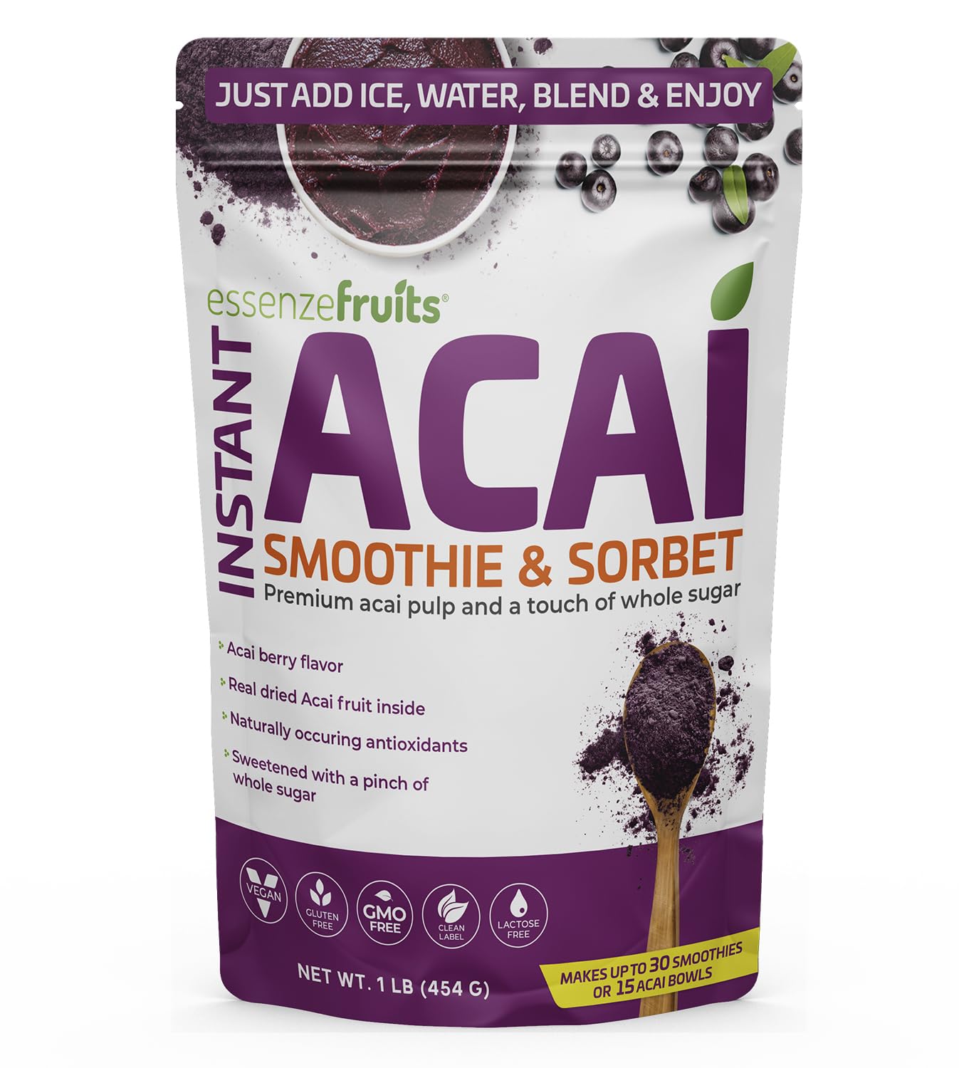 Essenzefruits Instant Açaí Powder with a Touch of Whole Sugar for Natural Ene...