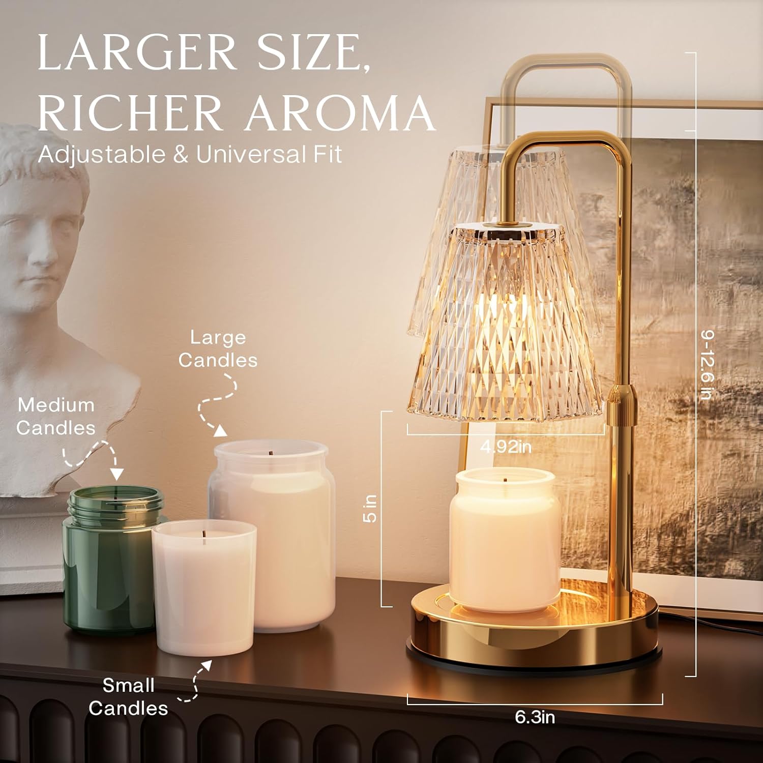 Candle Warmer Lamp with Timer – Dimmable Wax Warmer for Vintage Room Decor, Height Adjustable Candle Lamp for Mom, Birthday Gifts for Women,House Warming Gifts for New Home Decor with 2 Bulbs