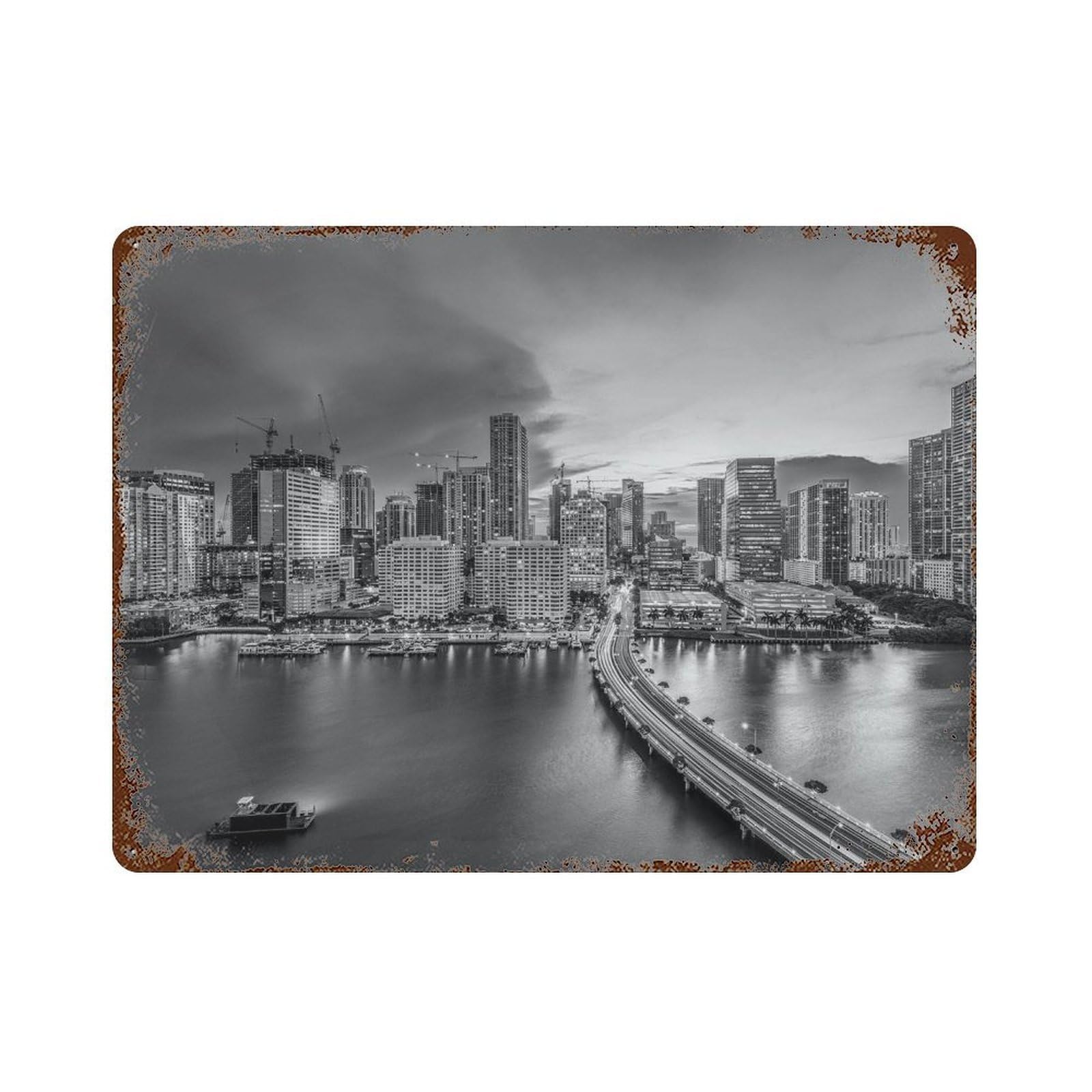 xiaoxiaoshen Black And White Miami Photo Decor Florida USA Wall Decor Art Metal Tin Poster Modern Home Decor Art Home Bar Shop Decorations Vintage Sign 30x40cm