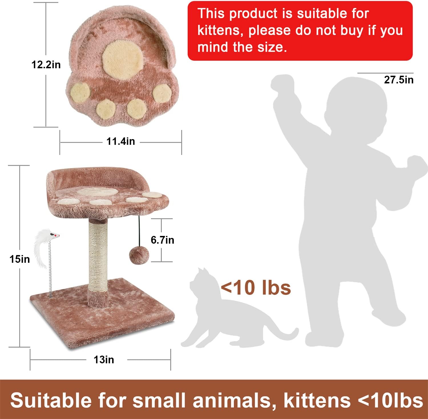 KORIMEFA Small Cat Tree Kitten Cat Tower with Natural Sisal Scratching Posts Cat Activity Tree