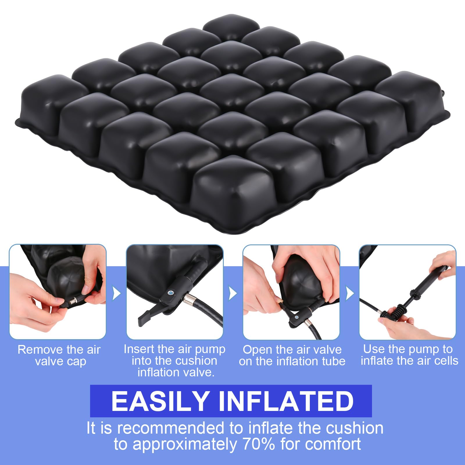 Cojín inflable para asiento de aire, cojín de asiento ajustable para alivio de presión para dolor de coxis y ciática, almohadilla portátil para asiento de aire, para silla de ruedas, coche