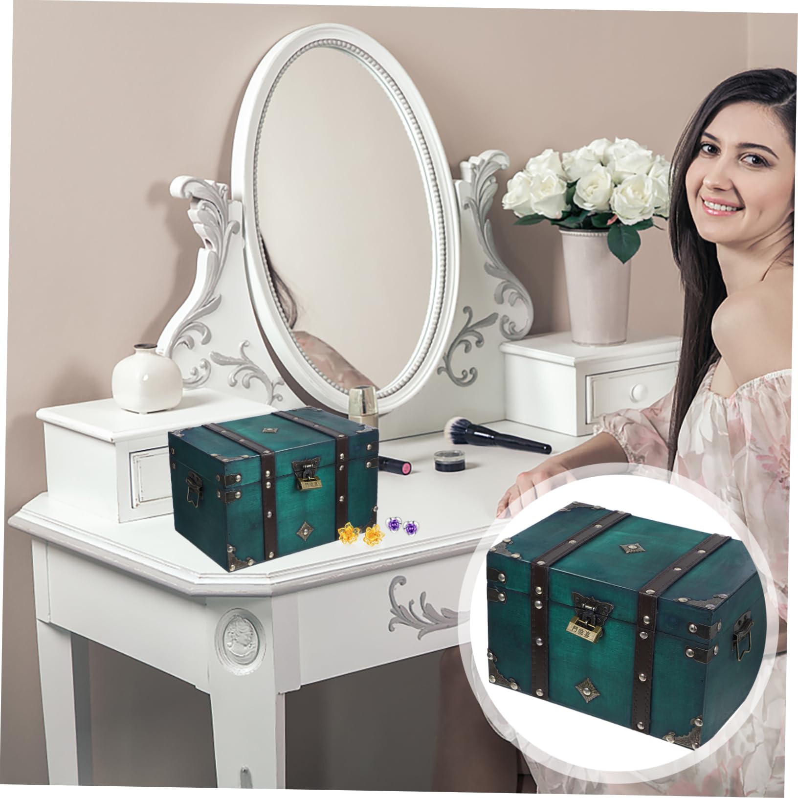TOPBATHY Joyero de Madera Verde Estilo Vintage Cerradura