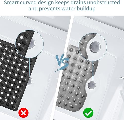 Miniatura 6 de Tapete de ducha para bañera, antideslizante, lavable a máquina, ventosas y agujeros de drenaje para una fácil limpieza, 39.56 x 15.75 pulgadas (gris)