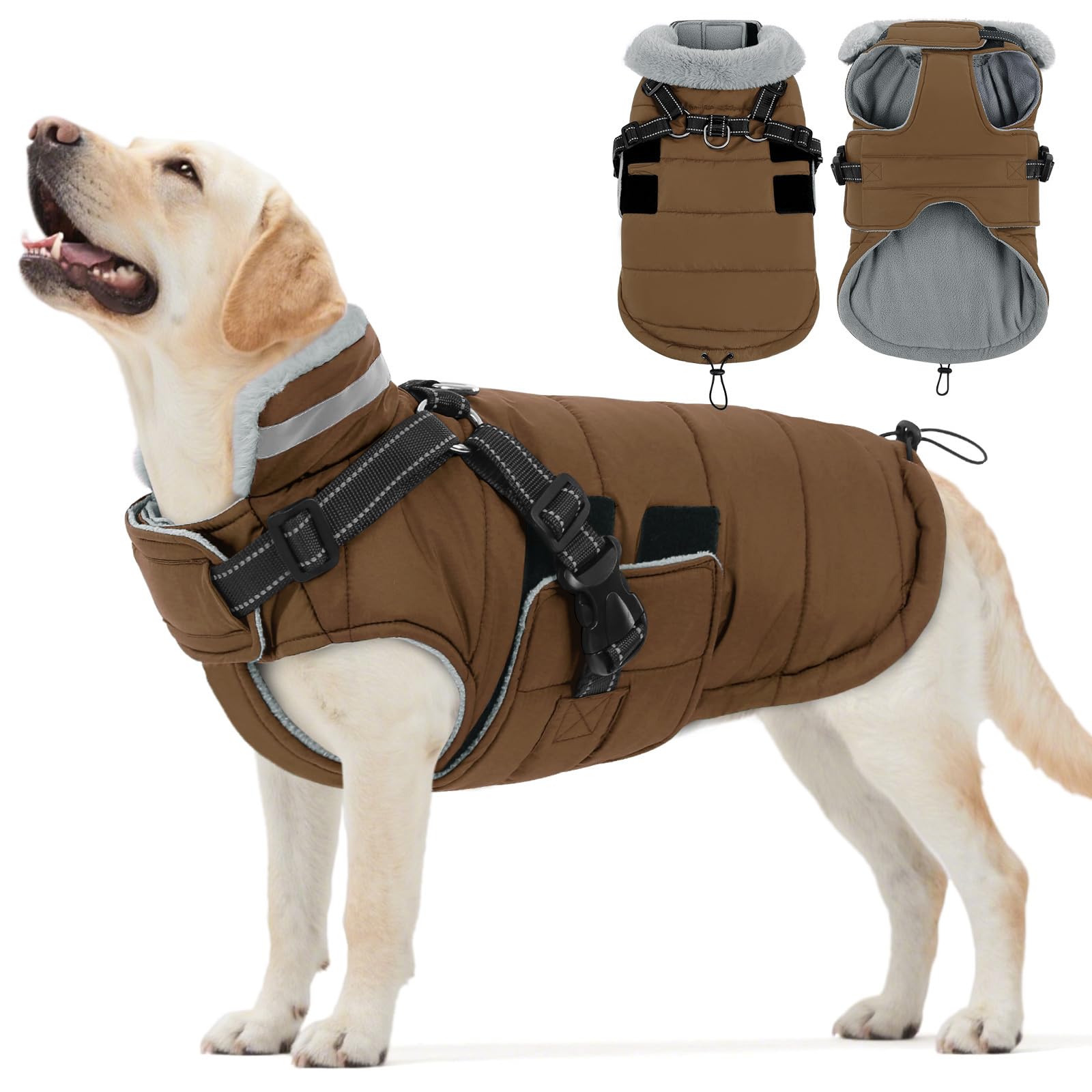 ASENKU 3XL Extra Large Dog Waterproof Winter Coat with Built-in Harness – Fleece Lined Reflective Jacket for Golden Retriever Labrador German Shepherd Rottweiler, UK Daily Walks Rainy Hiking — image 1