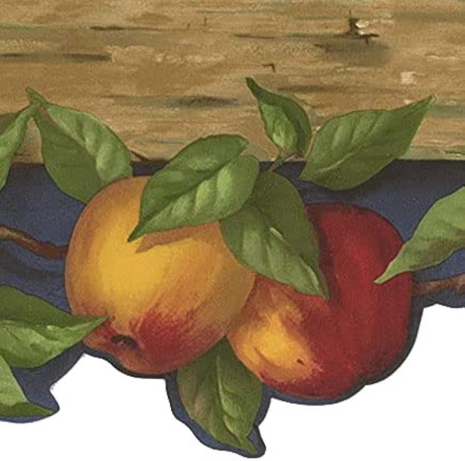 CONCORD WALLCOVERINGS ™ Wallpaper Border Country Pattern Wood Apples Leaves, Die Cut Edge for Cottage Kitchen Dining Room, Blue Brown Red Green Yellow, 15 ft by 7 in KL76983DC