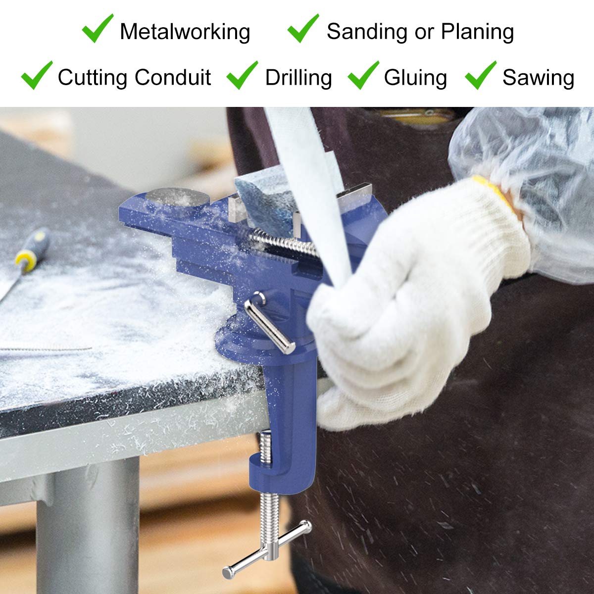 Housolution Morsa da tavolo ganasce 70 mm pinza testa girevole 360° multi angolo con incudine morsa a ventosa base per utensili fai da te portatile