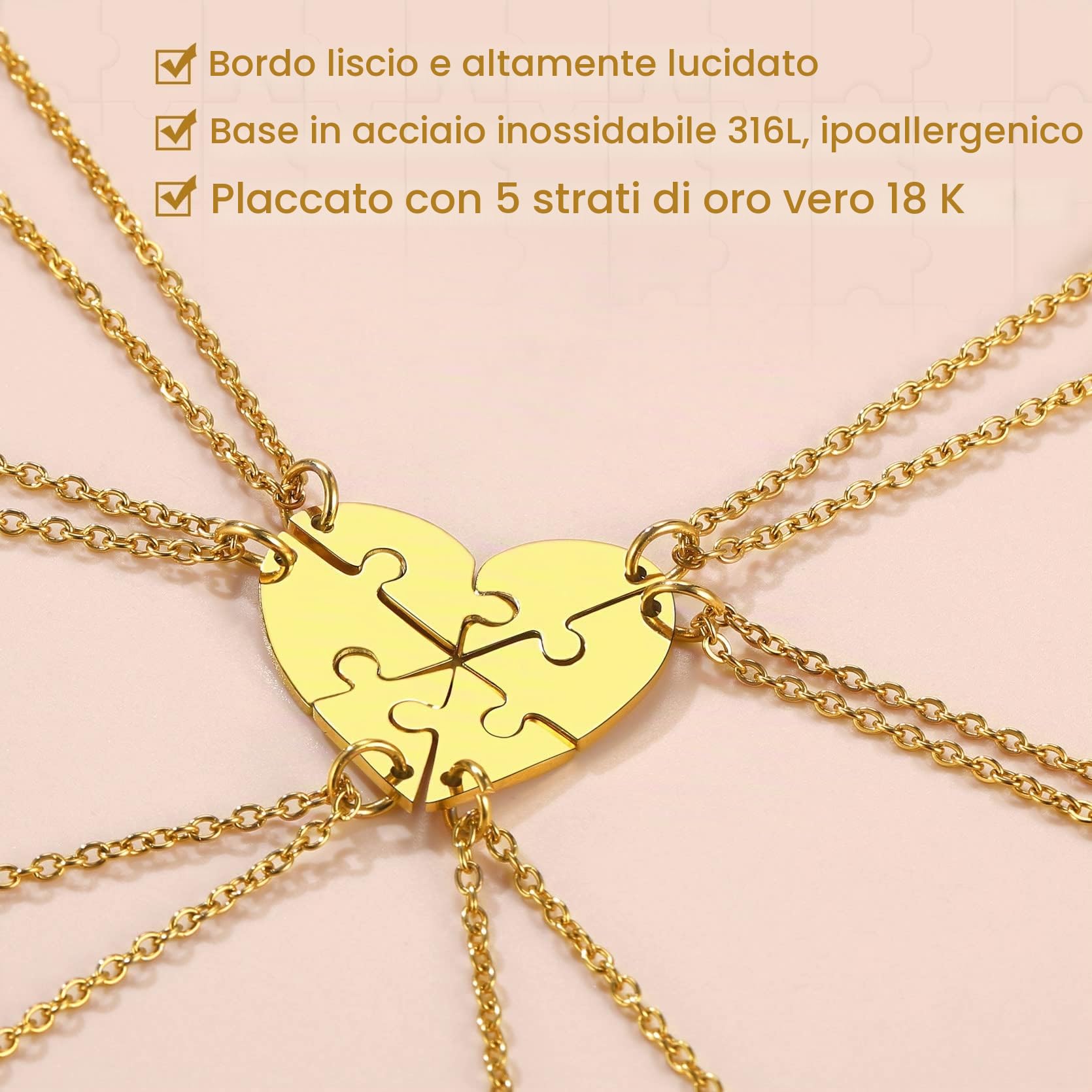 GoldChic JEWELRY Collana Donna Cuore Puzzle Collane Personalizzate, Ciondoli Di Amicizia Divisi In Acciaio Inossidabile Per Lui e Per Lei, Madre Figlie Gioielli Di Famiglia Regali Per Coppie