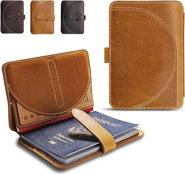 Passport Wallet - Passport Holder for Travel Family- Genuine Leather Travel Wallet for Man Women - Passport Sleeve with Slot for Ticket on Cover