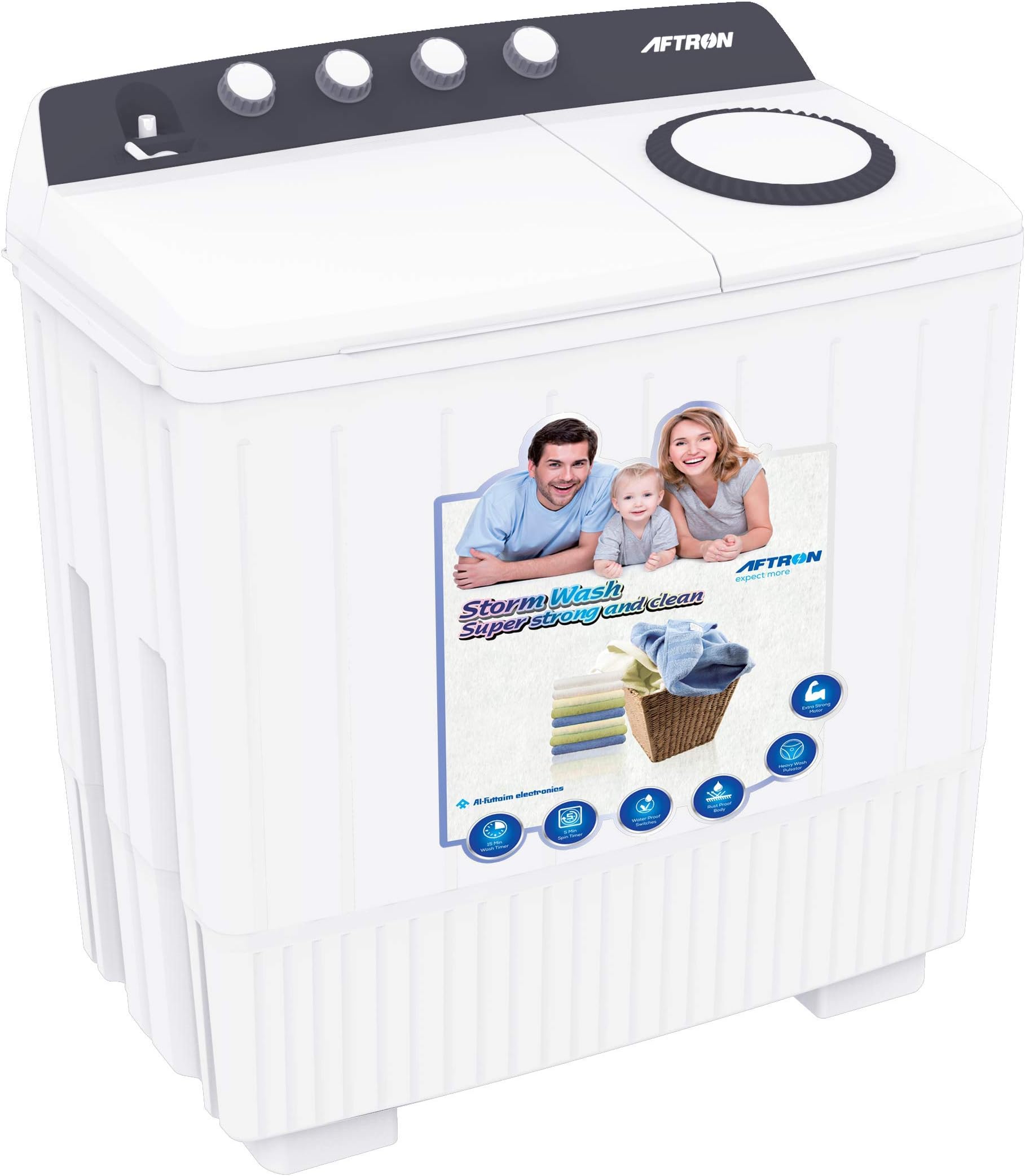 Aftron Twin Tub Top Load Semi Automatic Washing Machine, 14 Kg Capacity"Min 1 year manufacturer warranty"